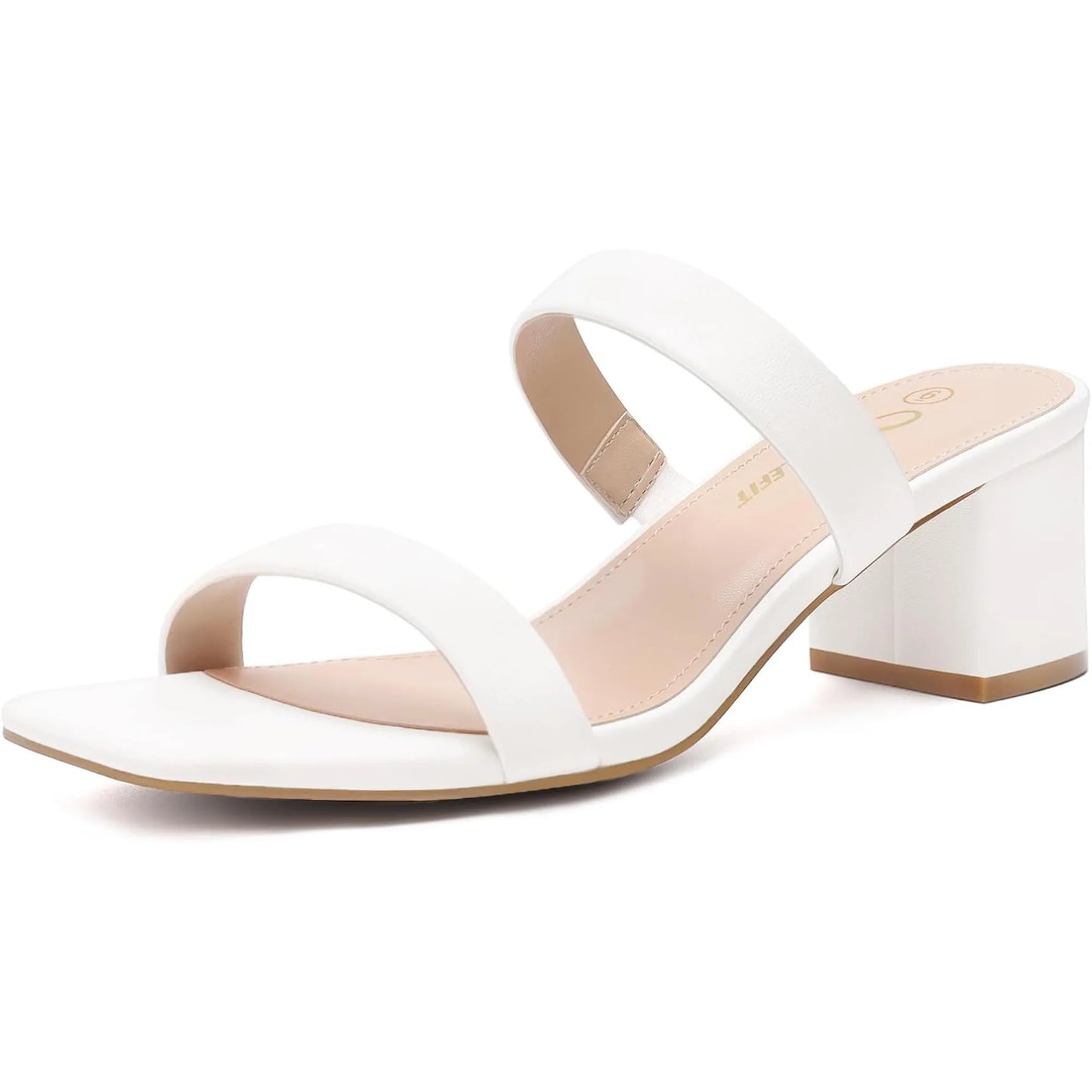 Women's Two Strap Open Toe Heels Sandals Chunky Block Comfortable Slip On Low Heel Dress Shoes