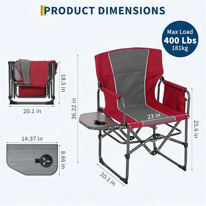 2 Pack Oversized Camping Directors Chair, Heavy Duty Portable Folding Lawn Chair with Side Table & Storage Pocket, Outdoor Foldable Camp Chair for Adults, Beach, Fishing, Picnic
