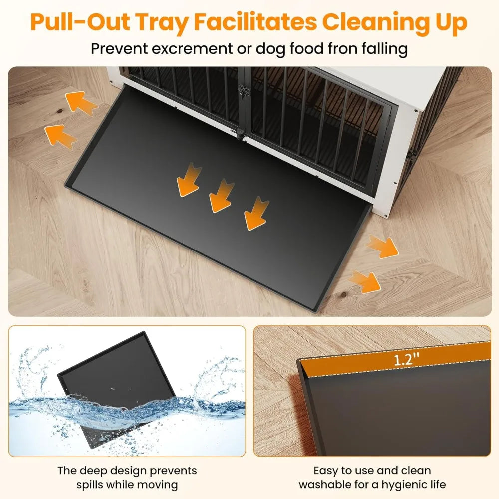 Dog Crate Furniture, Large Dog Crate Furniture, Wooden Cage Kennel Furniture Indoor, Modern Dog Crate with Multi-Purpose Removab