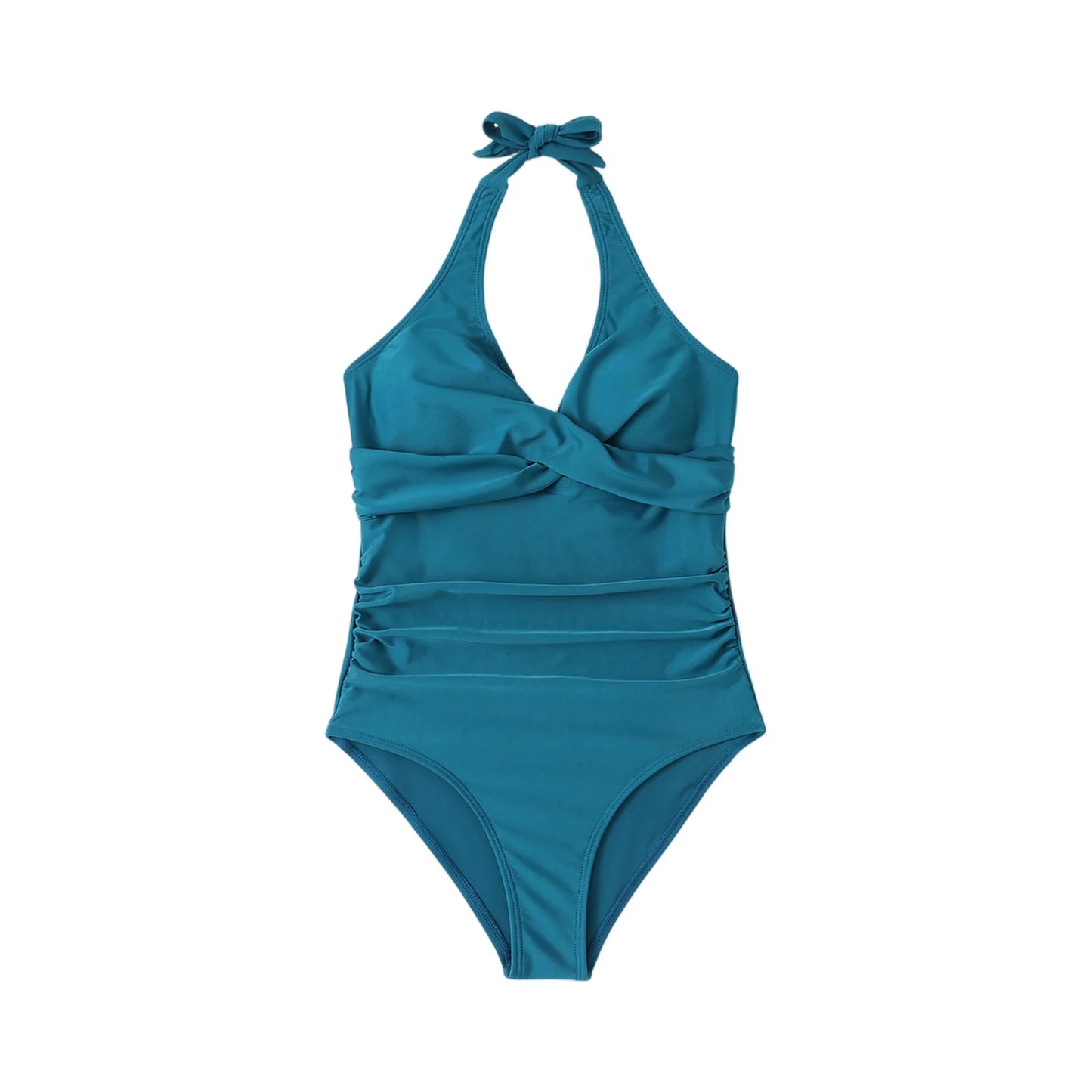 Tummy Control Swimsuit Summer Sexy Cross Front Striped One Piece Beach Halter Neck Ruched Backless Color Block Bathing Suit