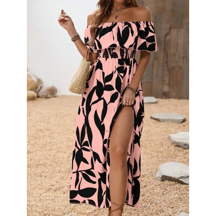 【New style】Breezaya Off Shoulder High Slit Simple Casual Dress, Fashionable For Everyday Wear
