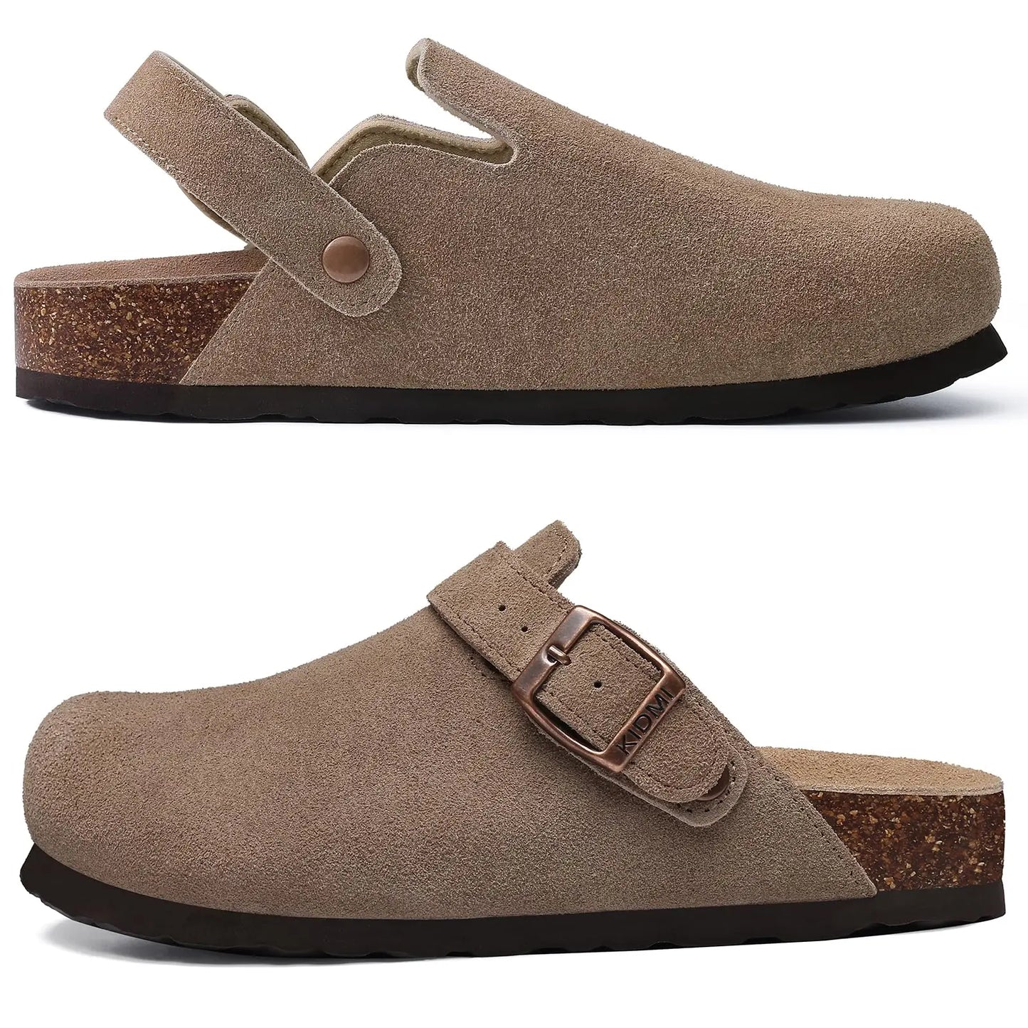 Bebealy Women's Genuine Clogs with Adjustable Strap Fashion Slip On Potato Shoes Cork Footbed Leather Mules With Arch Support