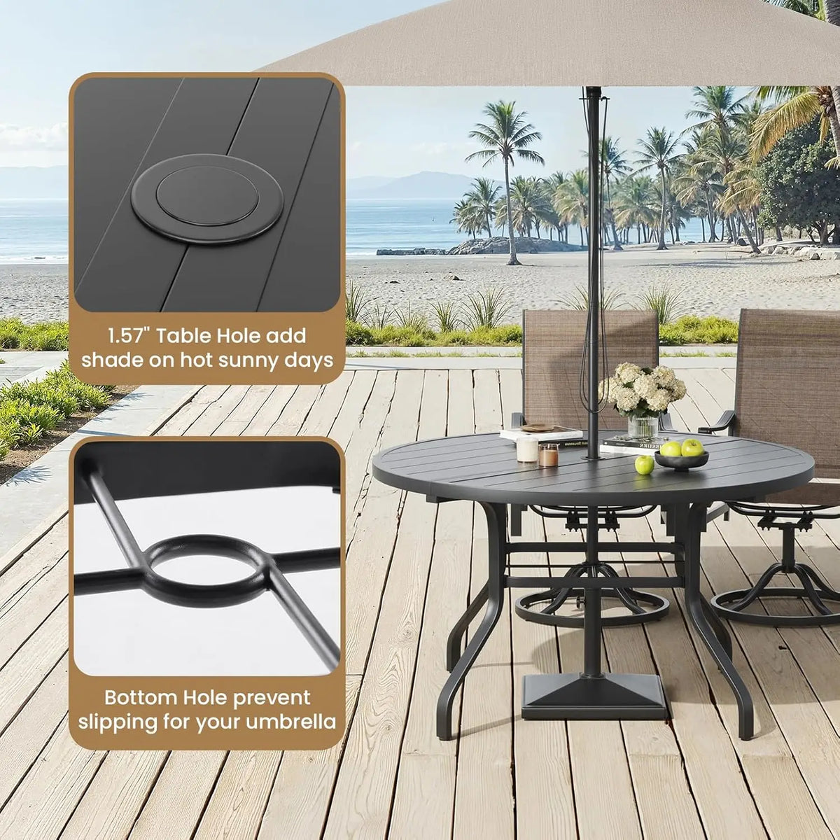 Farini 7-Piece Outdoor Dining Set for 6, 47" Round Table with 6 Swivel Chairs, All-Weather for Poolside, Backyard, Patio, Porch