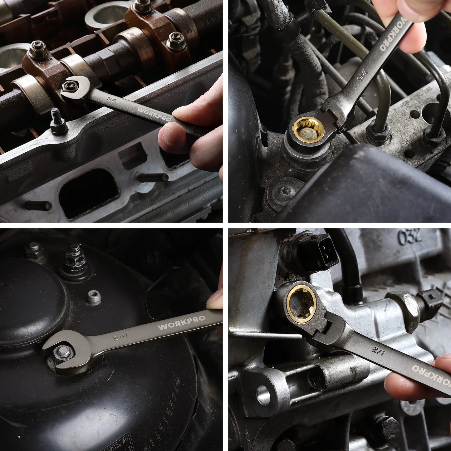 WORKPRO 8pcs Flex-Head Ratcheting Combination Wrench Set SAE 5/16-3/4 in 72-Teeth CR-V Constructed