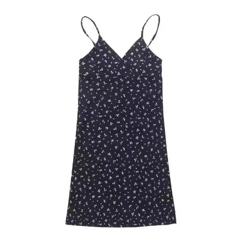 1pcs Womens Strap Dress Girl's Sexy Bodycon Club Party Dresses Short Female Camisole Solid Black New V Neck Floral Print Skirts