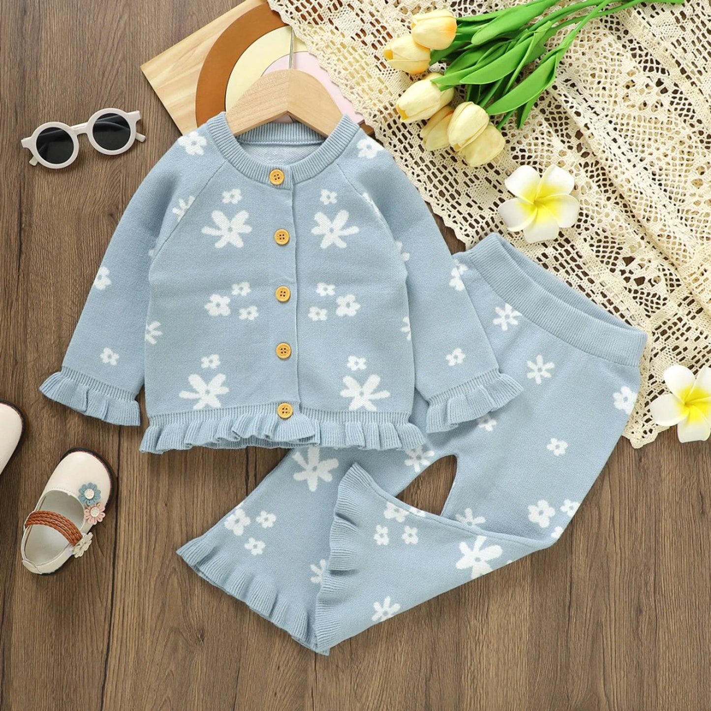Toddler Girl 2Pcs Winter Outfits Long Sleeve Solid Color Knit Sweater Tops Leggings Set Baby Clothes for Fall