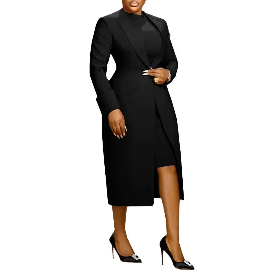 BWQ Women's Set Full Sleeve Long Blazer Coat+ Long Dress Suit  Winter Streetwear Two 2 Piece Set Africa OL Work Outfits