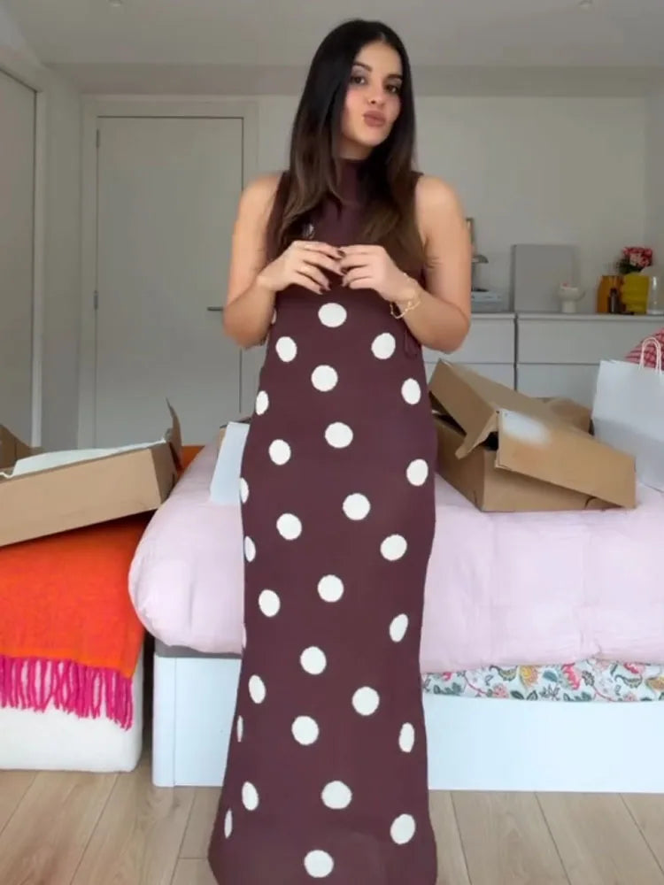 HH Summer Sleeveless Turtleneck Retro Polka Dot Sexy Slim Knit Dress For Women 2026 Fashion Elegant Party Long Dress Mujer