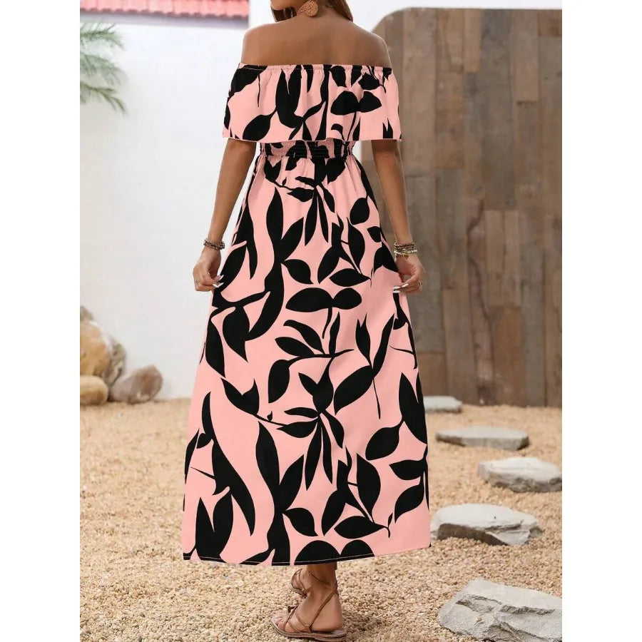 【New style】Breezaya Off Shoulder High Slit Simple Casual Dress, Fashionable For Everyday Wear