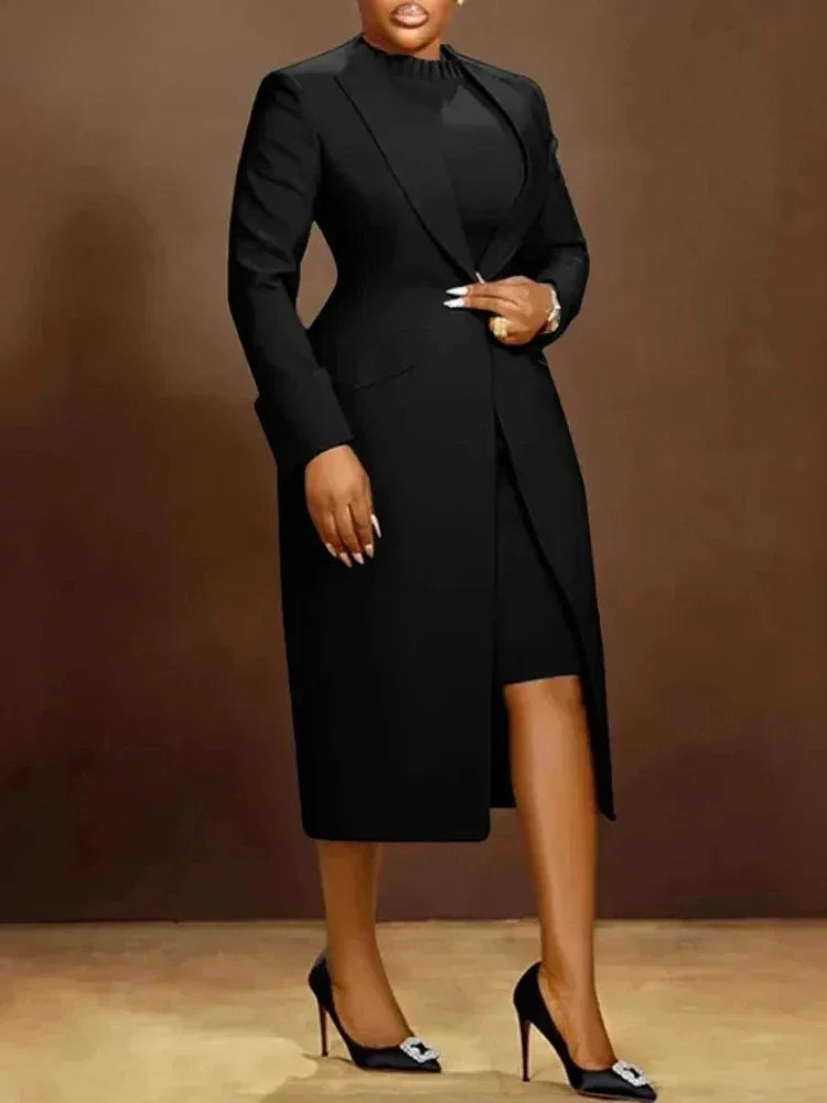 BWQ Women's Set Full Sleeve Long Blazer Coat+ Long Dress Suit  Winter Streetwear Two 2 Piece Set Africa OL Work Outfits