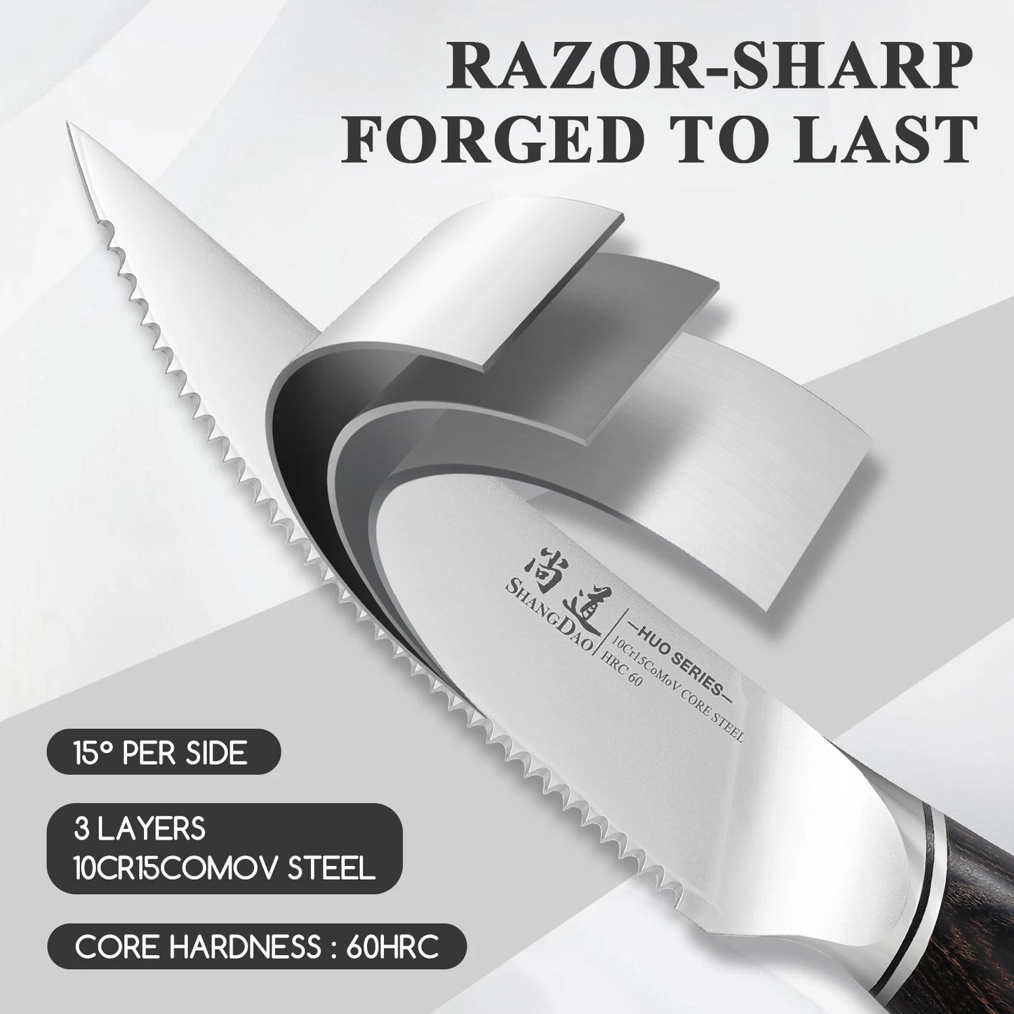 SHANGDAO Set of 6 Steak Knife ,High Carbon 10Cr15CoMoV Core  Steel with Pakkawood Handle & Professional 4.5 Inch Steak Knife