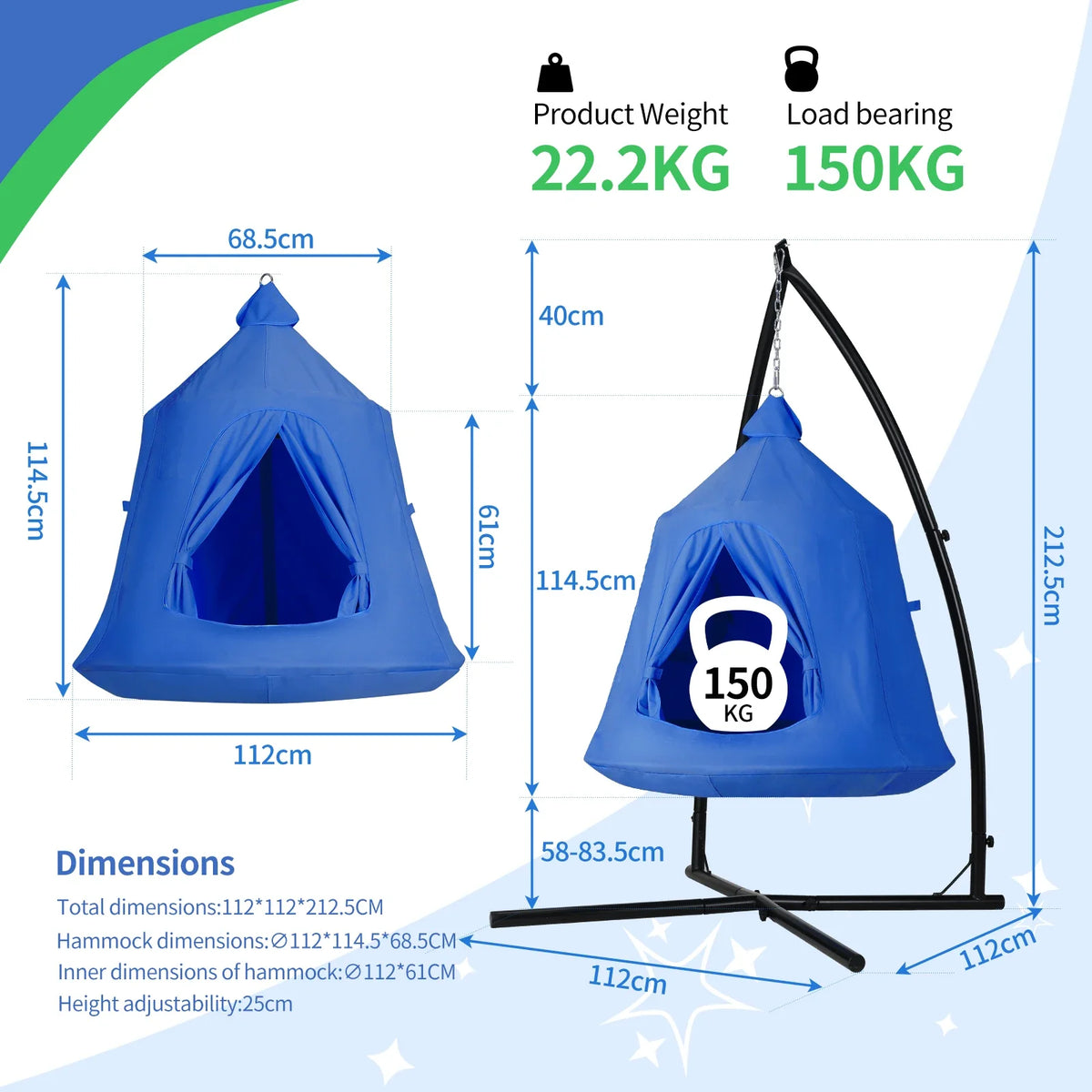 Hanging Hammock X-Stand w/Tree Tent,Play Tent Indoor Metal Swing Chair Stand Outdoor Egg Basket Patio Seat w/Support Stand