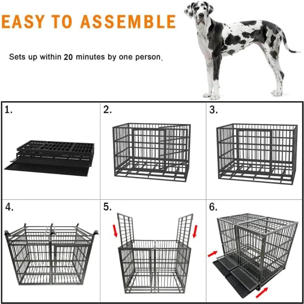 Heavy Duty Indestructible and Escape-Proof Dog Crate Cage Kennel for Large Dogs, High Anxiety Dog Crate