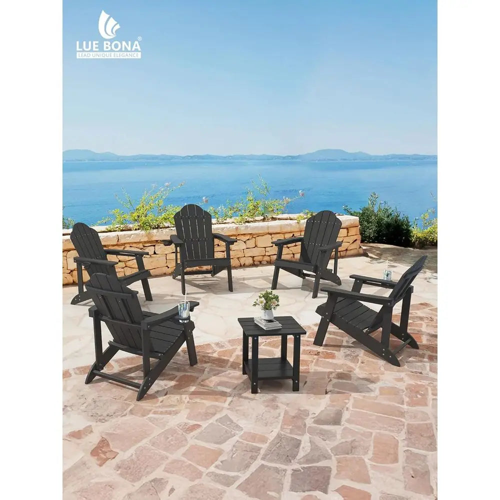 Adirondack Chairs Set o 4 - Weather Resistant Seating with Cup Holder or Patio, ire Pit, Deck & Resort Garden, BlackWedding