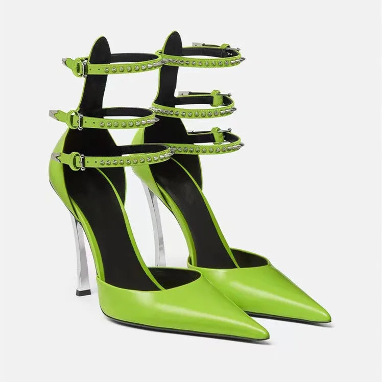 Women's High-end Metal Thin High-heeled Pointed Sandals Fashion Models Sexy Nightclub Party Shoes Wedding Red High-heeled Shoes