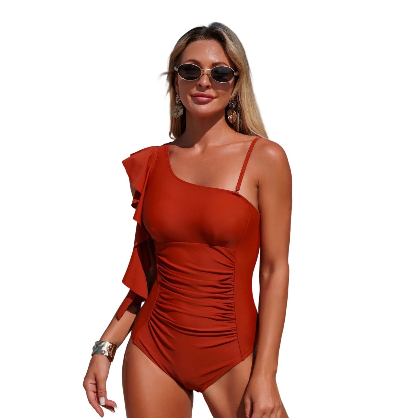 Floral Print  Swimsuit for Women Elegant Halter Neck Padded Monokini Bathing Suit with Cutout Detail and Tassel Trim
