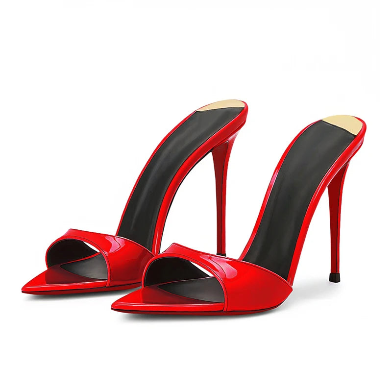 New Super Hot White Pointed High Heels with Thin Heels Half Slippers, Women's Summer Open toed Sandals