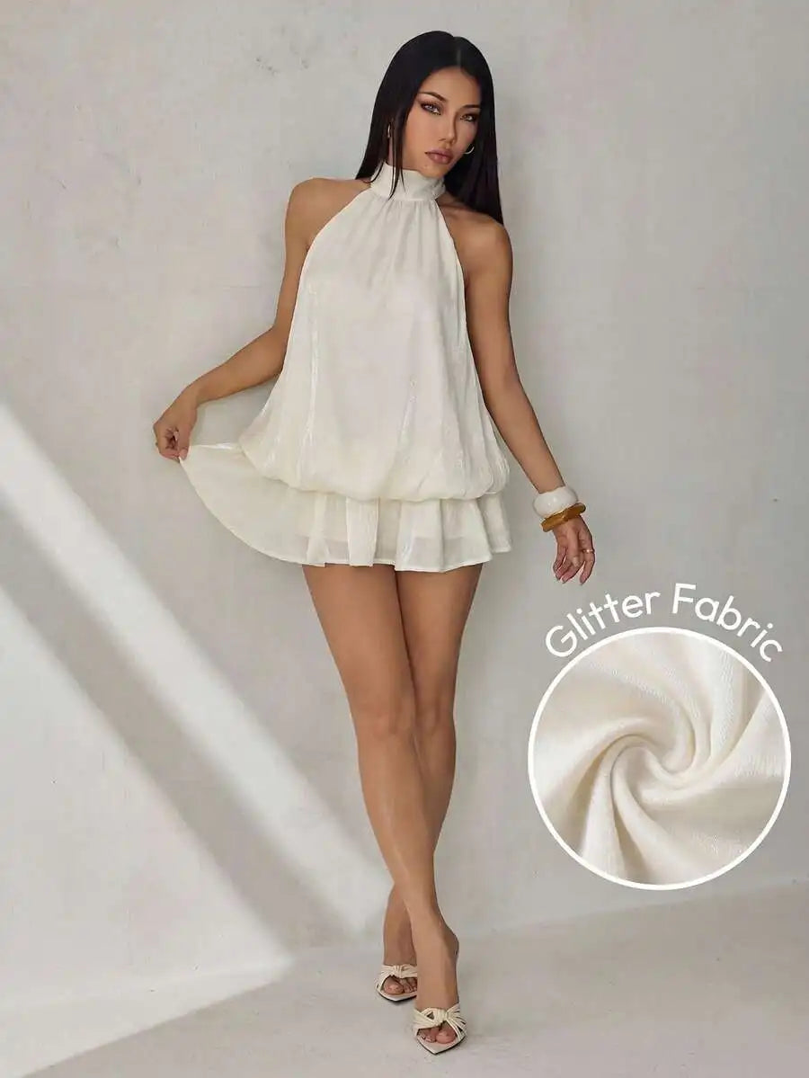 Elegant Sleeveless Halter Neck Mini Dress For Party Date Summer Autumn