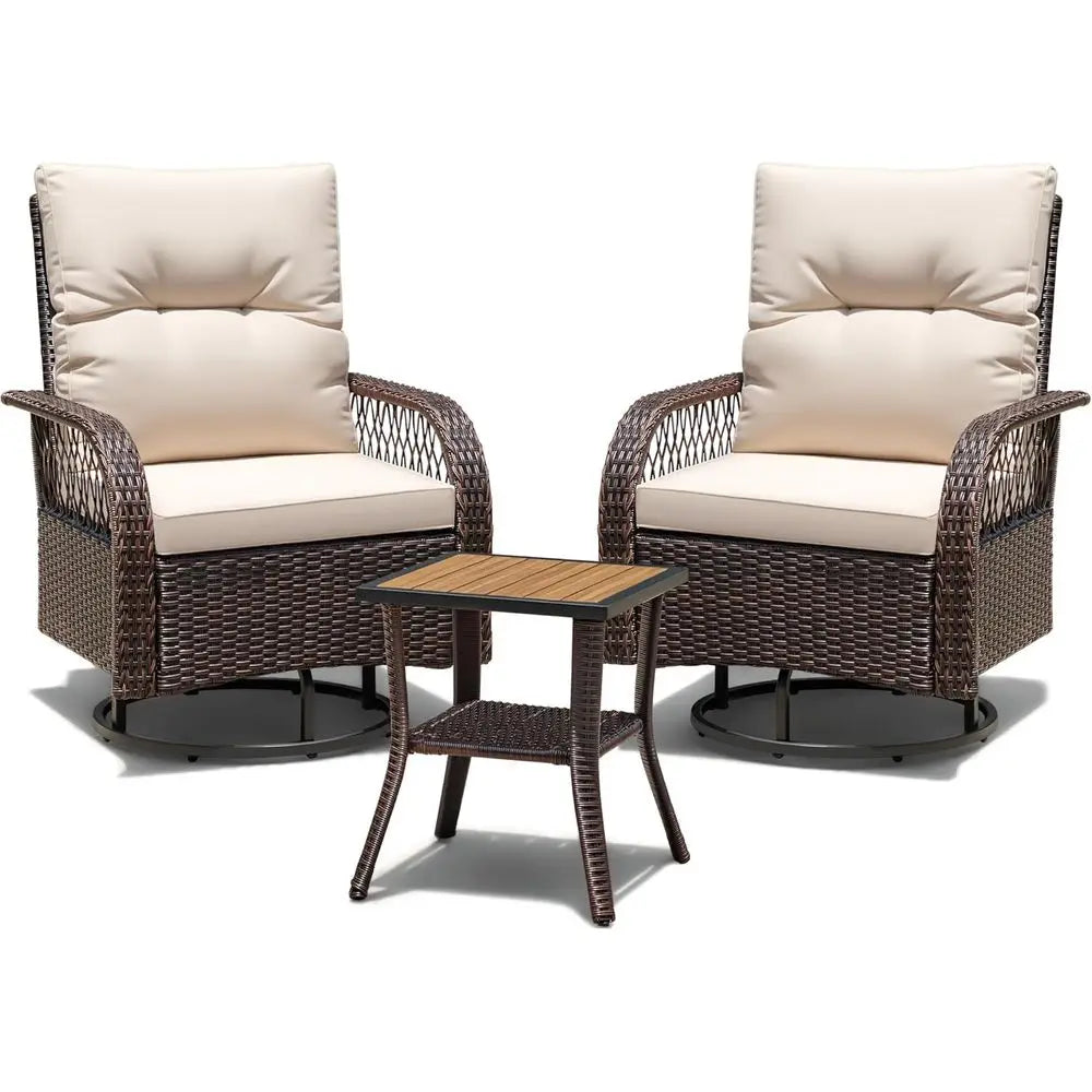 Patio urniture Set Outdoor 3 Pieces Wicker Swivel Rocking Chairs Set o 2 with Coee Table, Patio Contion Set or Porch, Balcony, D