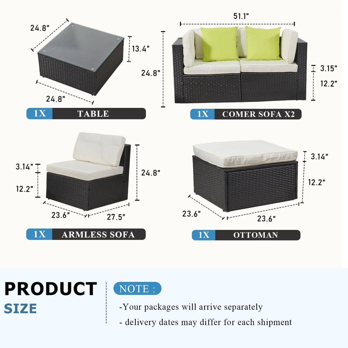 10/9 Piece Modular PE Wicker Patio Conversation Set, Outdoor Sectional Sofa with Removable Thick Cushions, Glass Top Coffee Side Tables, All Weather Rattan Furniture for Backyard Poolside Garden Deck