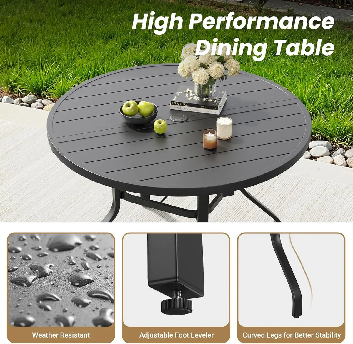 Farini 7-Piece Outdoor Dining Set for 6, 47" Round Table with 6 Swivel Chairs, All-Weather for Poolside, Backyard, Patio, Porch