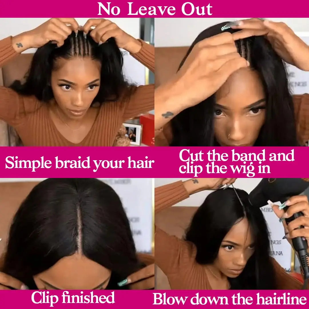 250% Density Straight V part wig Human Hair Beginnger Friendly 40 Inch Glueless V Part Human Hair Wigs No Leave Out Easy Install