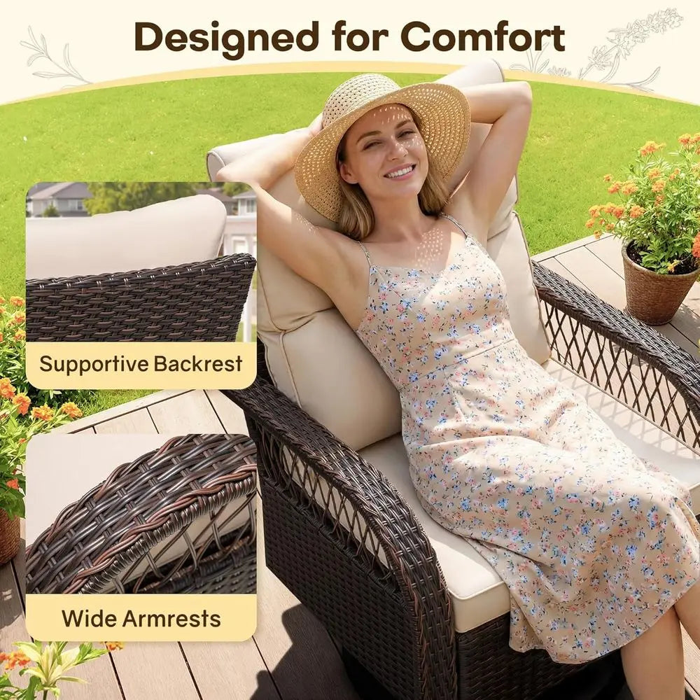 Patio urniture Set Outdoor 3 Pieces Wicker Swivel Rocking Chairs Set o 2 with Coee Table, Patio Contion Set or Porch, Balcony, D