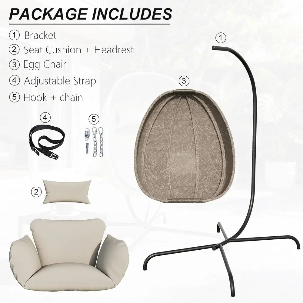 oldable Egg Chair with Stand, 485LBS acity Textilene Hammock Swing Chair or Outdoor & Indoor, Patio Hanging Chair with Strong e