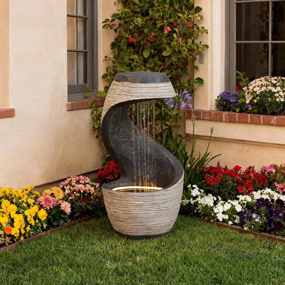 37" Tall S-Shaped Outdoor Waterfall Fountain – Rainfall Water Fountain for Garden, Patio or Backyard Decor,, Customized