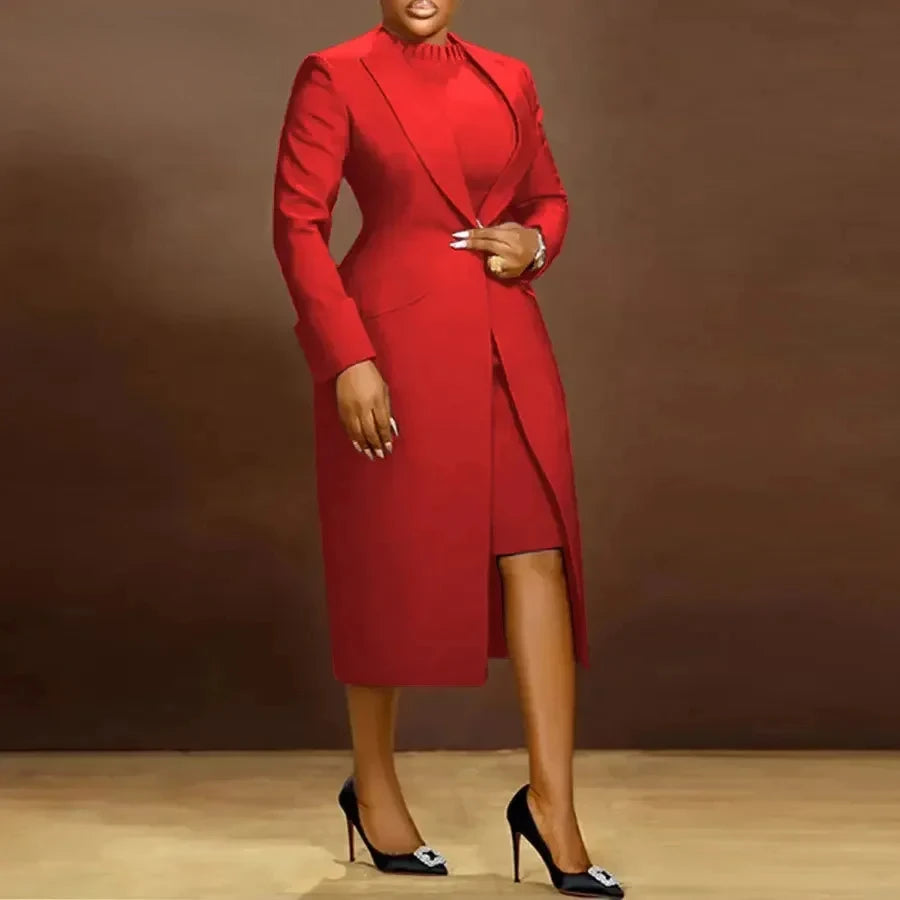 BWQ Women's Set Full Sleeve Long Blazer Coat+ Long Dress Suit  Winter Streetwear Two 2 Piece Set Africa OL Work Outfits
