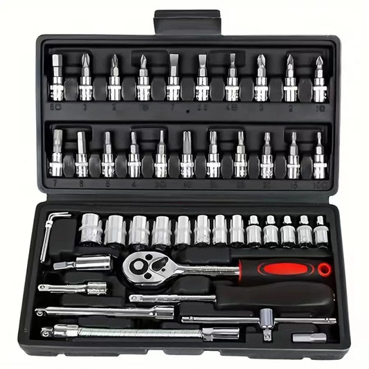 46-piece set 1/4 ratchet wrench with hexagonal sleeve wrench set Automobile repair tool complete set Quick tool Quick repair