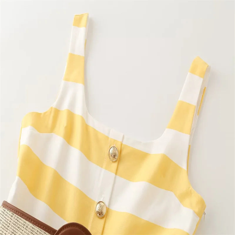Women's Dress 2026 Summer New Fashionable Sleeveless Backless Camisole Striped Dress Belt Long Elegant Party Dresses