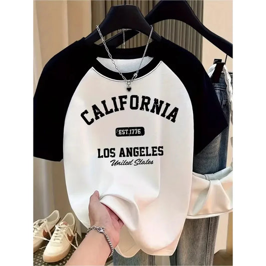 Women's California Graphic T-Shirt with Heart Design EST 1776 LOS ANGELES United States Print Casual T Shirt Graphic Y2k tshirt