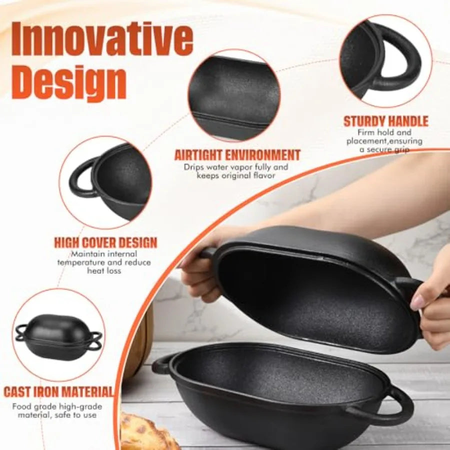 4qt Dutch Oven with Lid Enameled Cast Iron Sourdough Bread Pan for Baking Non Stick Single with Loop Handles for Family Homemad
