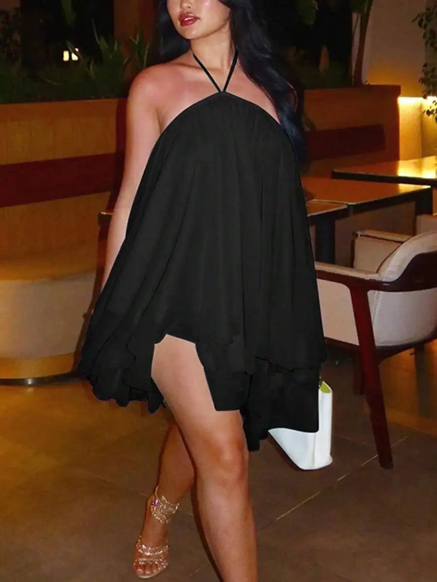 Women Backless Spaghetti Strap Sleeveless Mini Dress Elegant Fashion Party Dress