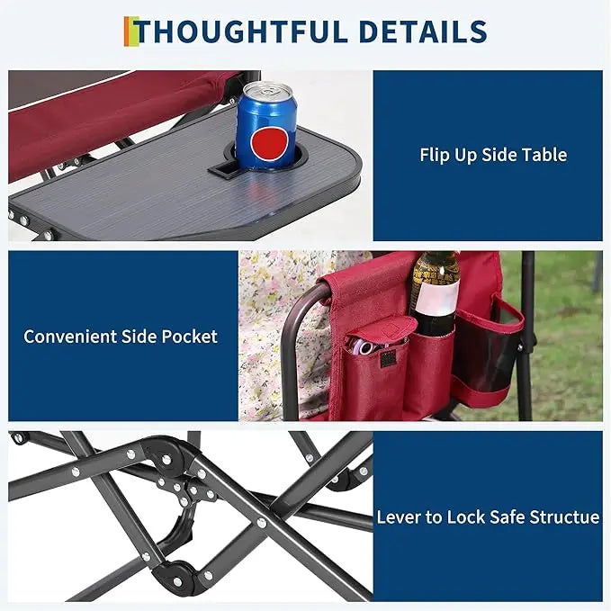 2 Pack Oversized Camping Directors Chair, Heavy Duty Portable Folding Lawn Chair with Side Table & Storage Pocket, Outdoor Foldable Camp Chair for Adults, Beach, Fishing, Picnic