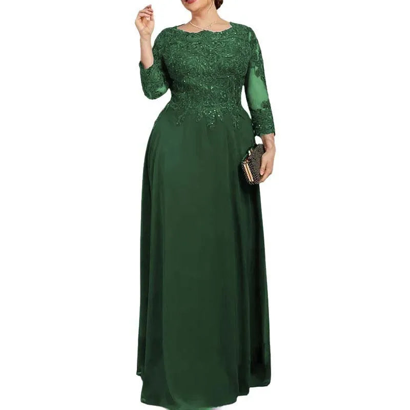 Elegant Chiffon Lace Mother of the Bride Dress 3/4 Sleeve Floor_length Evening Gowns Custom Made Vestidos de Festa Longo