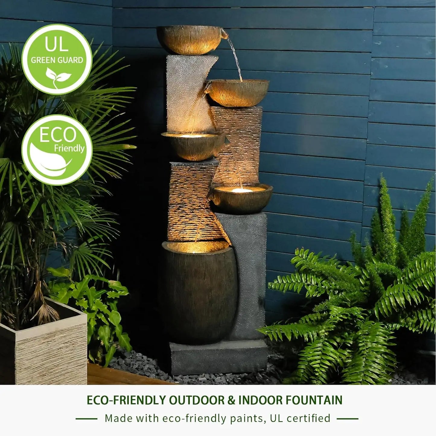 51.4" H Outdoor Garden Water Fountain for Garden, Patio, Backyard, Deck, Porch and Home Art Decor, 5 Tiers Modern, Custom