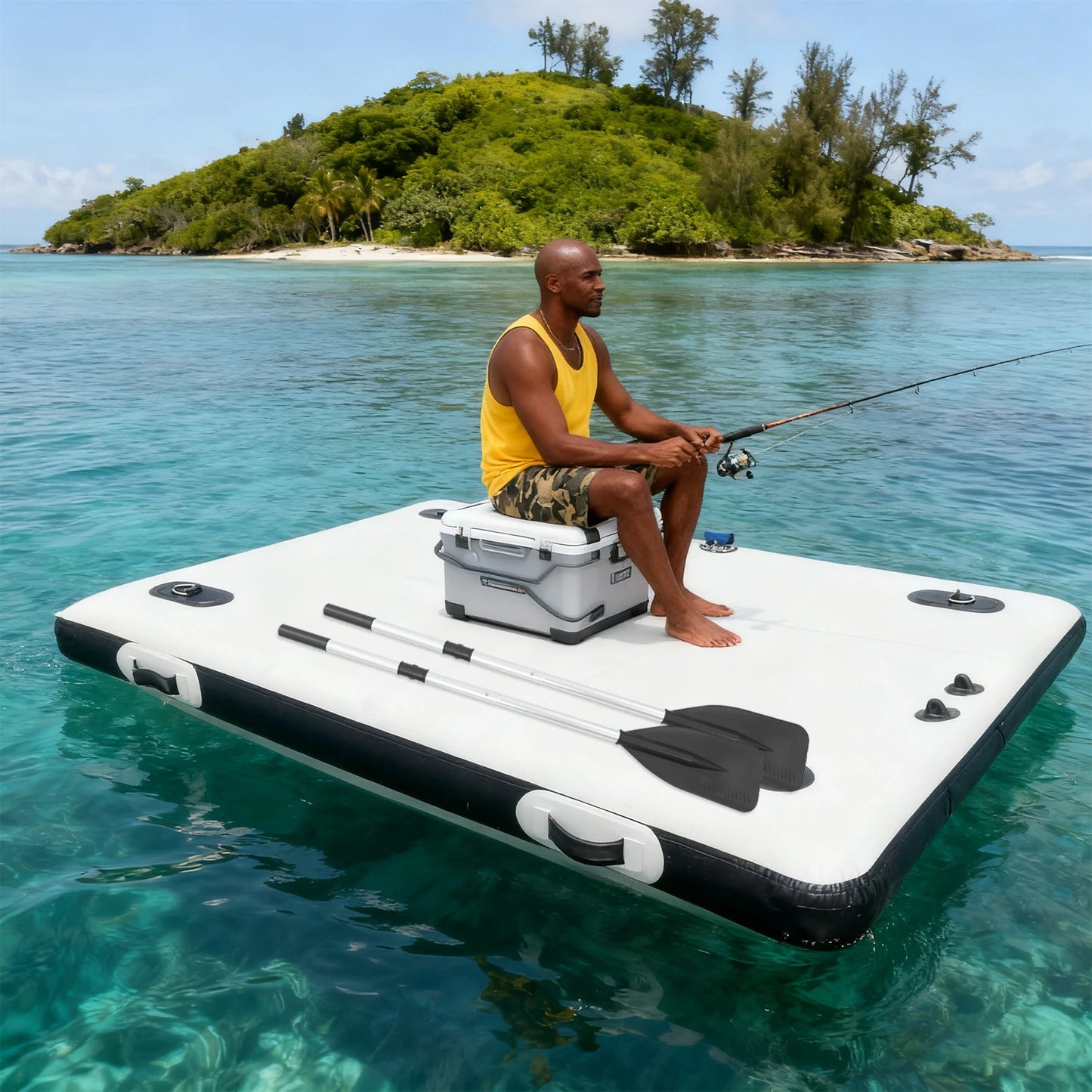 Portable Floating Platform Fishing Boat Island Inflatable Water Floating Raft Inflatable Floating Platform for Water Play Mat