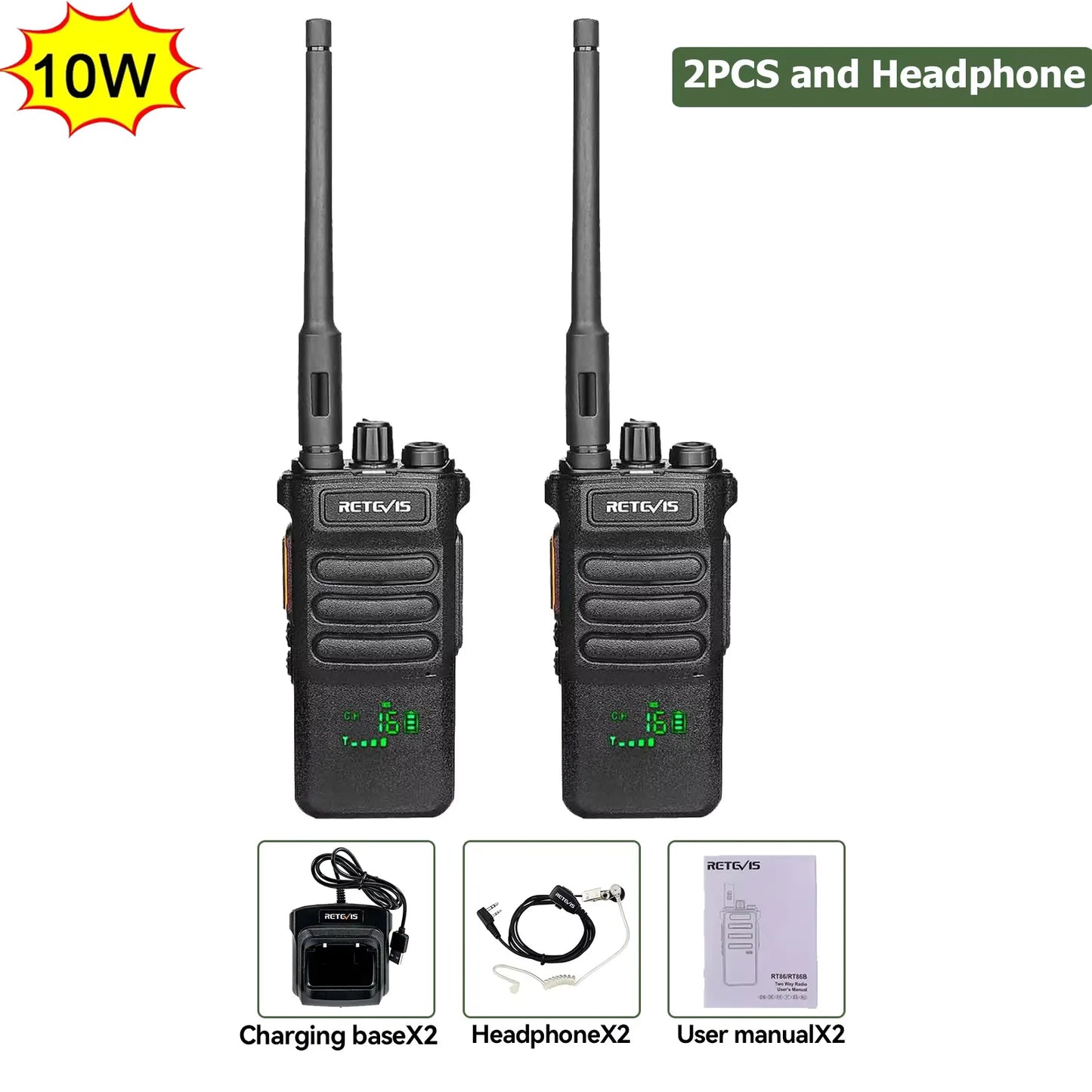 Retevis RT86 10W Walkie Talkie Professional Two Way Radio Long Range Walkie Talkie UHF Communication radio for Outdoor Business