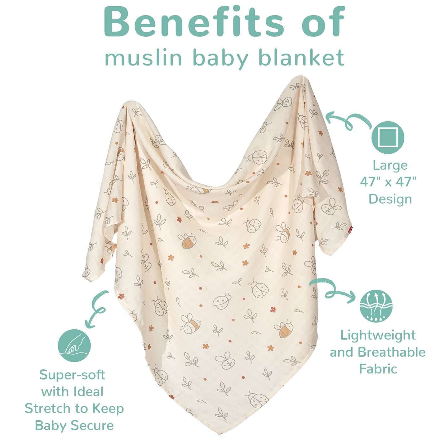 HECCEI Muslin Swaddle Blanket - Baby Muslin Blanket Large Swaddles 47 x 47 inches Bamboo and Cotton Baby Receiving Blanket