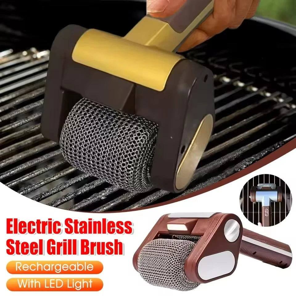 350RPM Electric Roller Grill Brush with Replaceable Brush Head Stainless Steel Grill Cleaner Rechargeable Barbecue Cleaner Tools