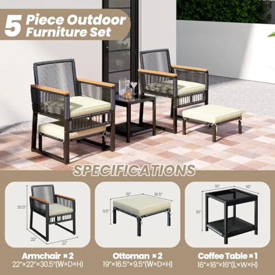 5-Piece Outdoor Conversation Set, Wicker Patio Furniture Set