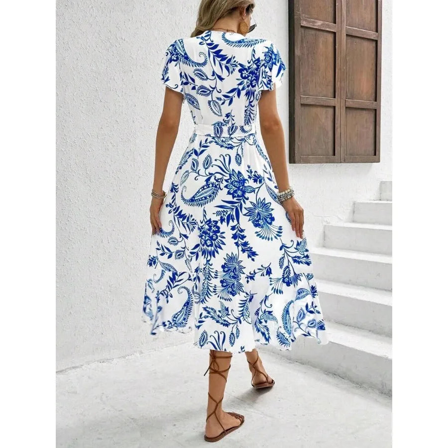 【New style】Women's Floral Printed Wrap Style Midi Dress Maxi Women Outfit