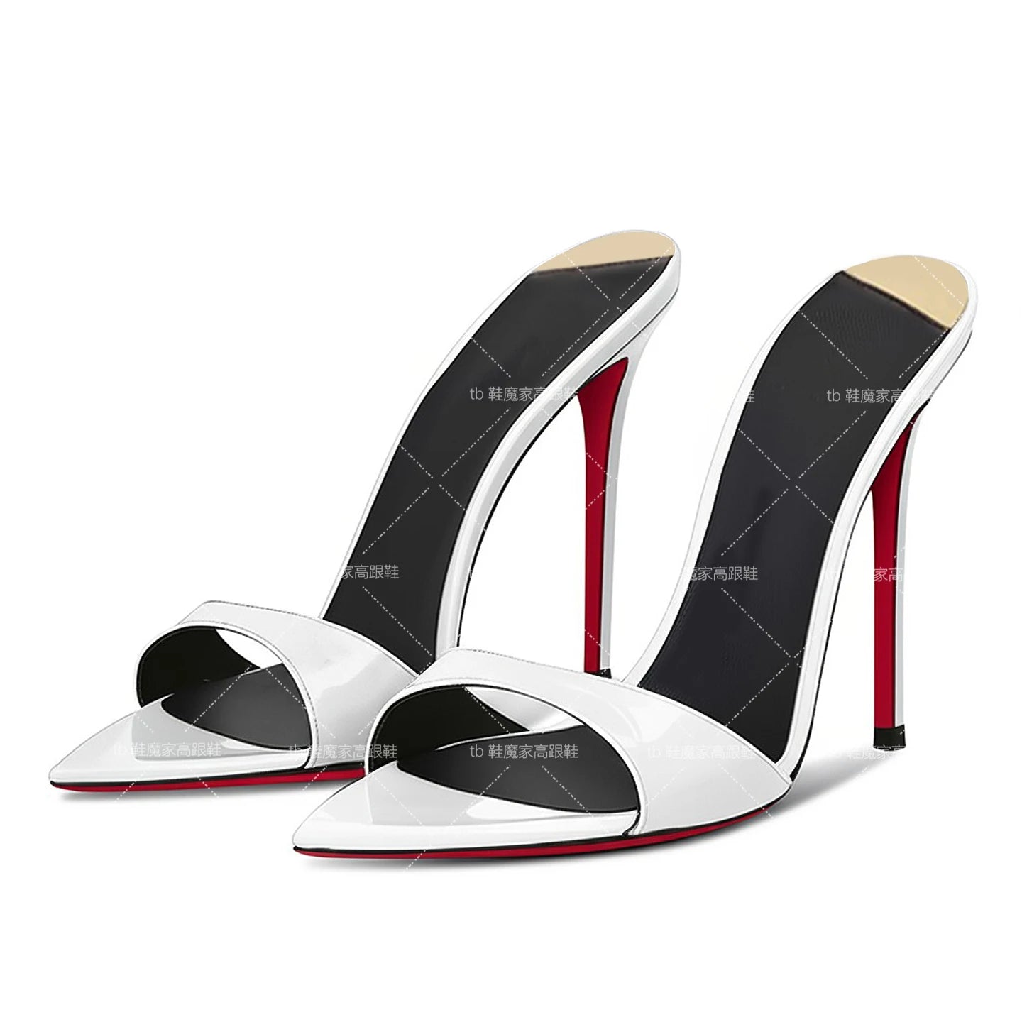New Super Hot White Pointed High Heels with Thin Heels Half Slippers, Women's Summer Open toed Sandals
