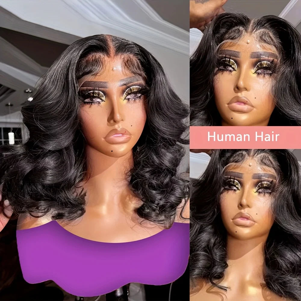 Body Wave Short Bob Wig 4x4 Lace Front Human Hair Bob Wigs 180% Density 5x5 HD Lace Frontal Wig Human Hair Natural Black