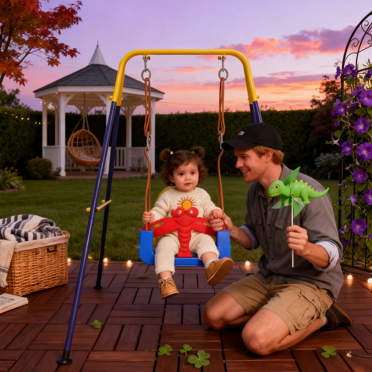 3-in-1 Kids Swing Set,Safety Belt,Indoor/Outdoor,Easy Assembly,Sturdy Metal Stand for Playground/Backyard/Nursery