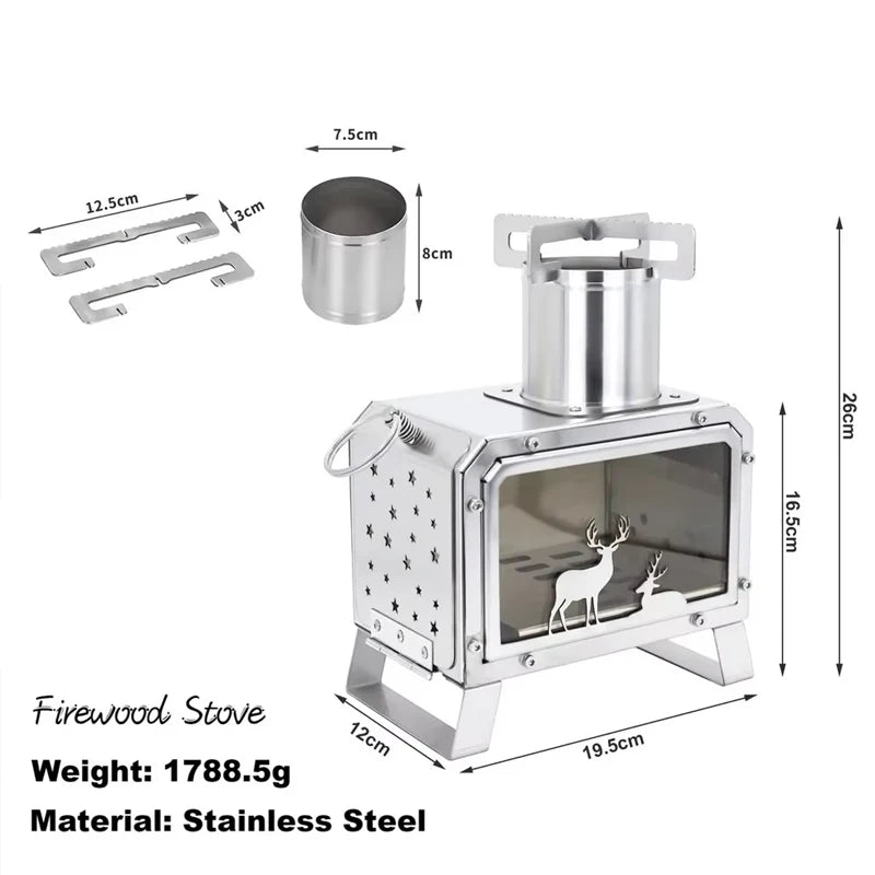 Portable Stainless Steel Foldable Square Outdoor Firewood Burner Stove for Picnic Hiking Camping Outdoor Kitchen Accessories