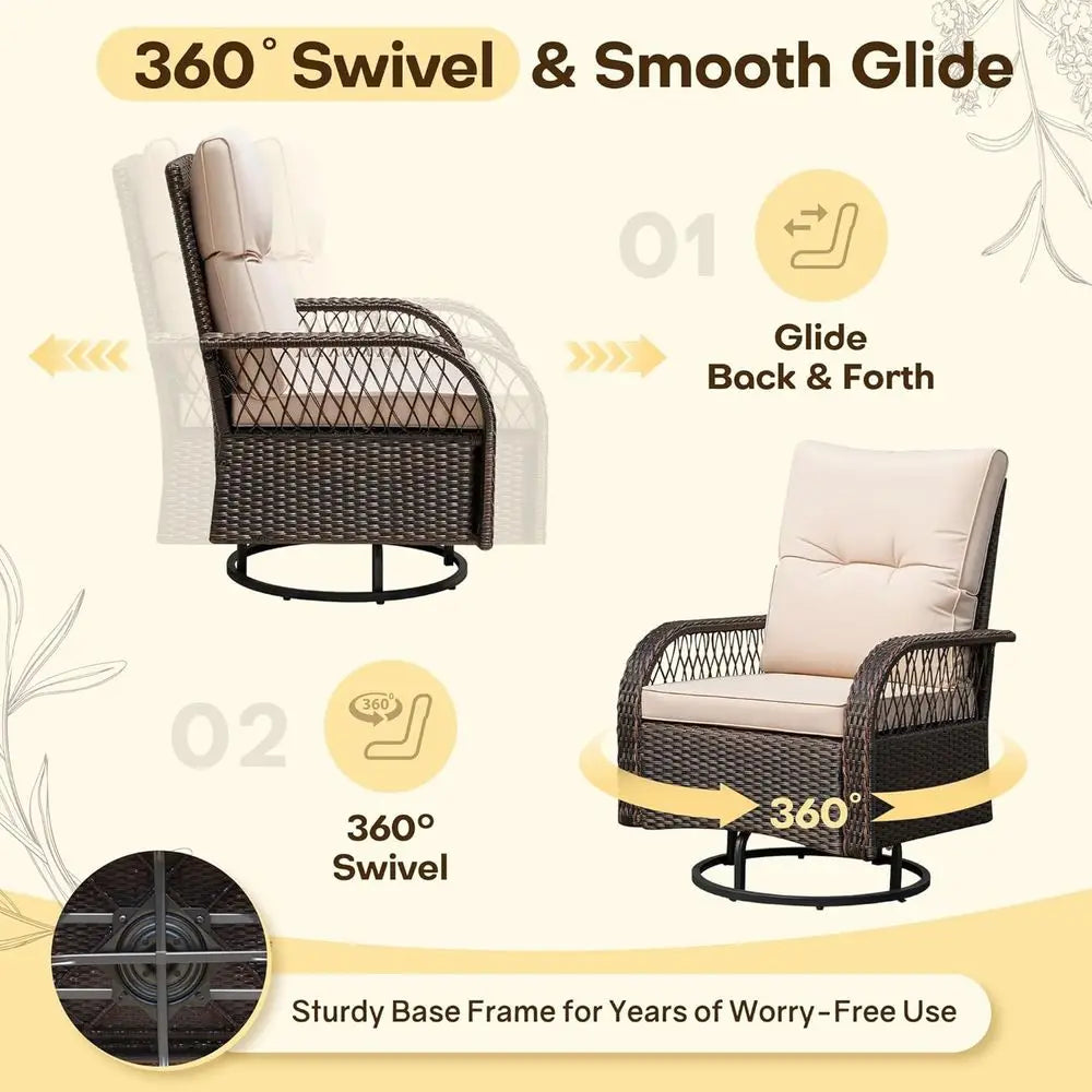 Patio urniture Set Outdoor 3 Pieces Wicker Swivel Rocking Chairs Set o 2 with Coee Table, Patio Contion Set or Porch, Balcony, D