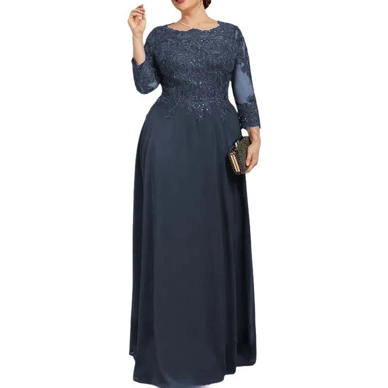 Elegant Chiffon Lace Mother of the Bride Dress 3/4 Sleeve Floor_length Evening Gowns Custom Made Vestidos de Festa Longo